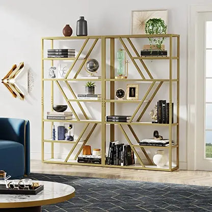 Tribesigns Gold Bookshelf, 7-Shelves Modern Bookcase - Gold/White Tribesigns