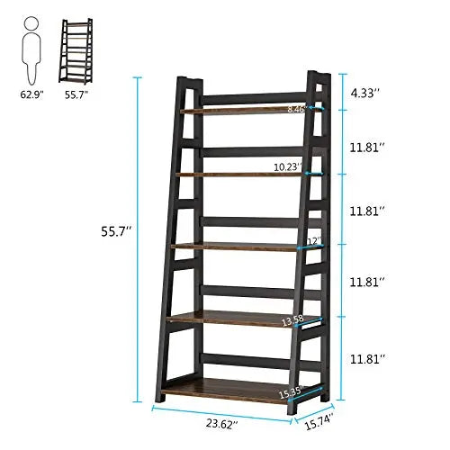 Tribesigns Industrial Bookcase, 5 Shelf Ladder Bookshelf - Brown Tribesigns