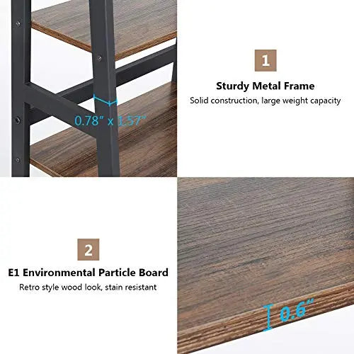 Tribesigns Industrial Bookcase, 5 Shelf Ladder Bookshelf - Brown Tribesigns