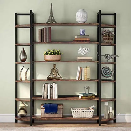 Tribesigns Modern Bookcase | Triple Wide 6-Shelf Bookcase - Rustic Tribesigns