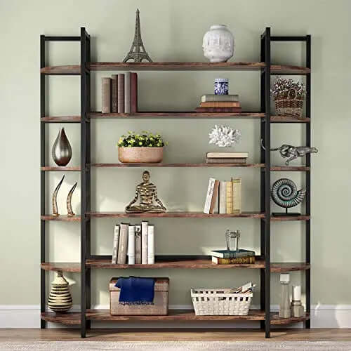 Tribesigns Modern Bookcase | Triple Wide 6-Shelf Bookcase - Rustic Tribesigns