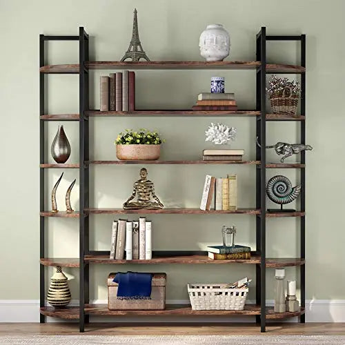 Tribesigns Modern Bookcase | Triple Wide 6-Shelf Bookcase - Rustic Tribesigns