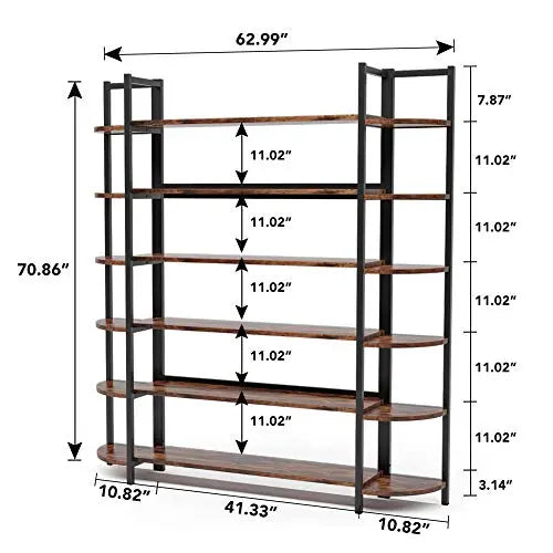 Tribesigns Modern Bookcase | Triple Wide 6-Shelf Bookcase - Rustic Tribesigns