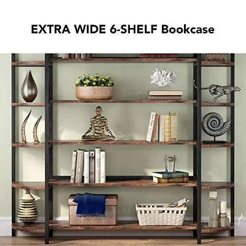 Tribesigns Modern Bookcase | Triple Wide 6-Shelf Bookcase - Rustic Tribesigns