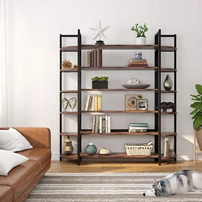 Tribesigns Modern Bookcase | Triple Wide 6-Shelf Bookcase - Rustic Tribesigns