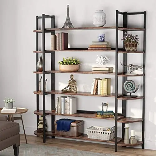 Tribesigns Modern Bookcase | Triple Wide 6-Shelf Bookcase - Rustic Tribesigns