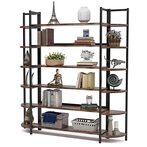 Tribesigns Modern Bookcase | Triple Wide 6-Shelf Bookcase - Rustic Tribesigns