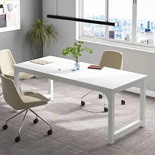 Tribesigns Modern Desk, 70" L | Large Office Desk - White Metal Frame Tribesigns