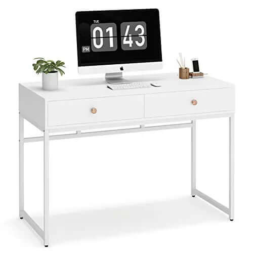 Tribesigns Office Desk | Modern Desk with 2 Drawers, 47" - White Tribesigns