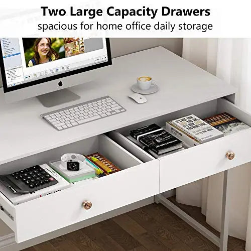 Tribesigns Office Desk | Modern Desk with 2 Drawers, 47" - White Tribesigns