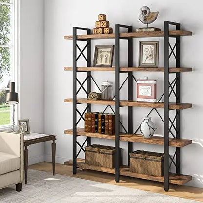 Tribesigns Rustic Industrial Bookcase, 5-Shelves, Wood - Retro Brown Tribesigns