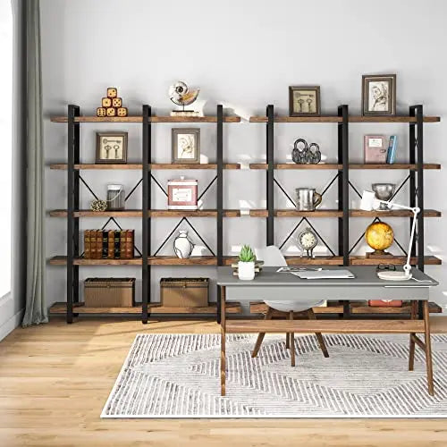 Tribesigns Rustic Industrial Bookcase, 5-Shelves, Wood - Retro Brown Tribesigns