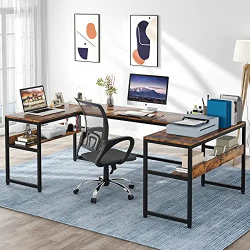 Tribesigns U-Shaped Desk and Tilting Drawing Board - Rustic Tribesigns