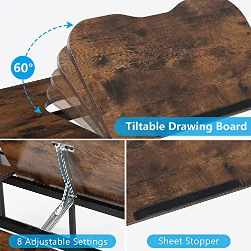 Tribesigns U-Shaped Desk and Tilting Drawing Board - Rustic Tribesigns