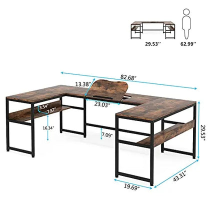 Tribesigns U-Shaped Desk and Tilting Drawing Board - Rustic Tribesigns