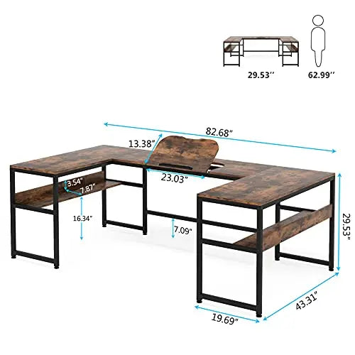 Tribesigns U-Shaped Desk and Tilting Drawing Board - Rustic Tribesigns