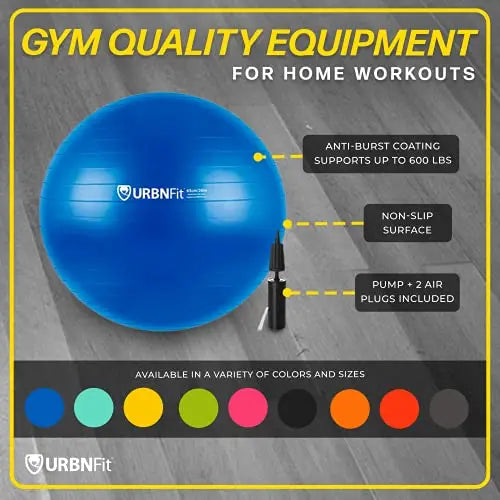 URBNFIT Exercise Ball - Anti-Burst Swiss Balance Yoga Ball w/ Quick Pump URBNFit