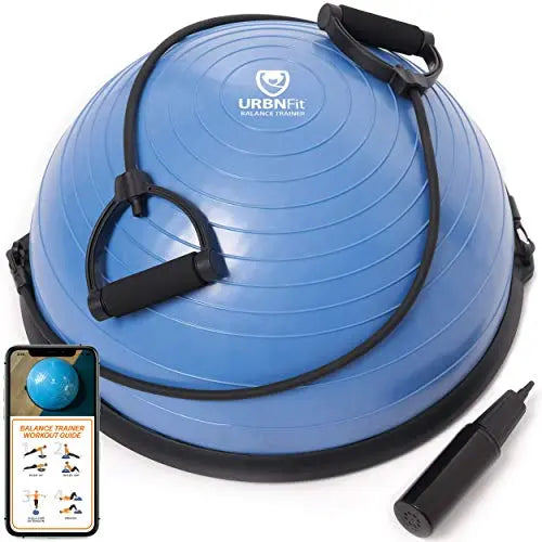 URBNFit Balance Half Yoga Ball Full-Body Workout with Resistance Bands, Pump and Exercise Guide - Fitness & Home Gym Equipment - Blue URBNFit