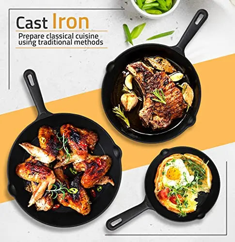 Utopia Kitchen Pre-Seasoned Cast Iron Skillet Set 3-Piece - 6 Inch, 8 Inch and 10 Inch Utopia Kitchen