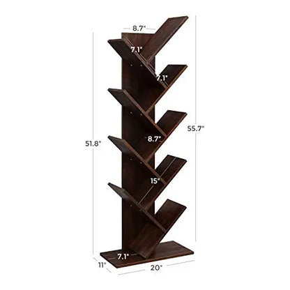 VASAGLE Tree Bookshelf | 8-Tier Floor Standing Bookcase - Walnut VASAGLE