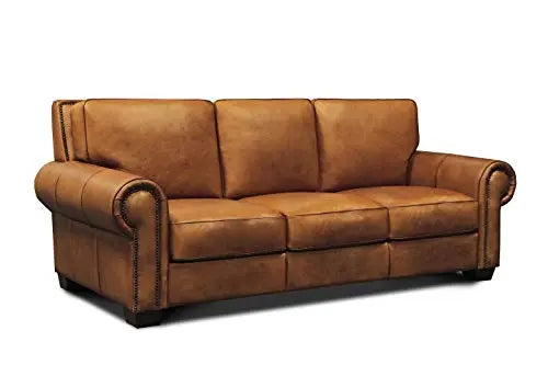 Valencia 100% Top Grain Hand Antiqued Leather Traditional Sofa - Tan Brown Amazon