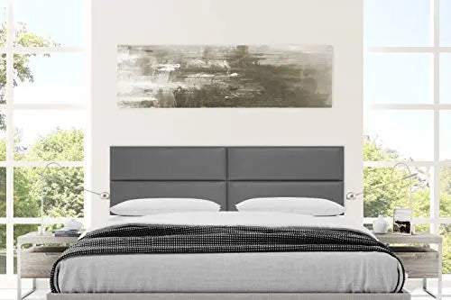 Vänt Upholstered Wall Mounted Headboard Panels | Philip Layout, Vintage Leather - Grey Pewter VANT