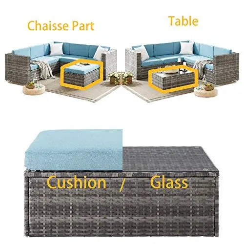 Volans 4-Piece Rattan Patio Furniture Sets | Outdoor PE Wicker Sectional Sofa Set - Blue Volans