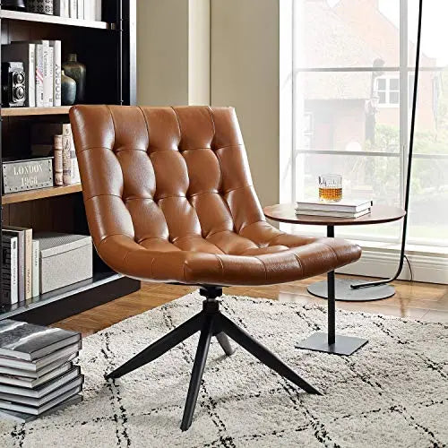 Volans Mid Century Modern Faux Leather Swivel Armless Accent Chair - Brown Volans