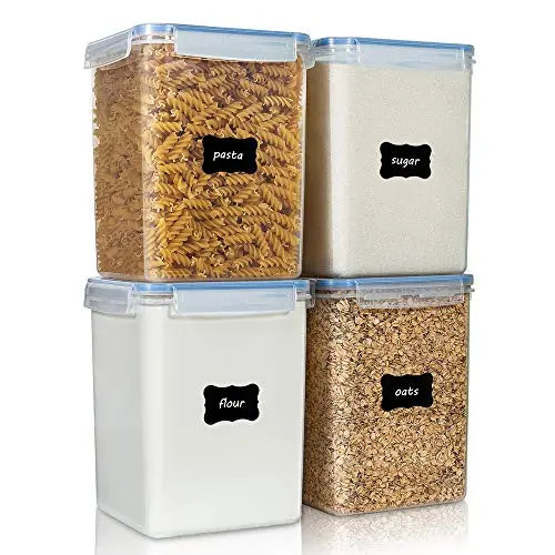 Vtopmart 4 Large Food Storage Container Set with 4 Measuring Cups and 24 Labels, BPA Free - Blue Vtopmart