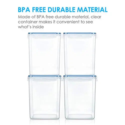 Vtopmart 4 Large Food Storage Container Set with 4 Measuring Cups and 24 Labels, BPA Free - Blue Vtopmart