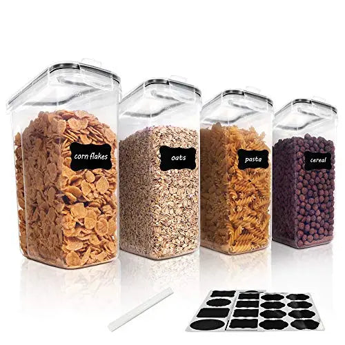 Vtopmart Food Storage Container Set, BPA Free | Airtight 4 Piece Set Food Dispensers with 24 Chalkboard Labels - Clear Vtopmart