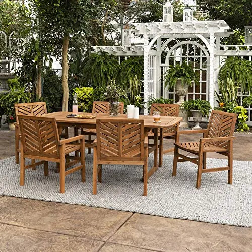 Walker Edison Dining Outdoor Wood Patio Furniture 7-Piece Dining Set - Brown Walker Edison