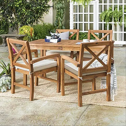 Walker Edison Dining Table Set | Delray Classic Outdoor Acacia Wood Dining Table 5-Piece Set - Brown Walker Edison