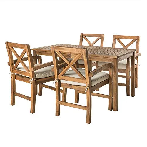 Walker Edison Dining Table Set | Delray Classic Outdoor Acacia Wood Dining Table 5-Piece Set - Brown Walker Edison