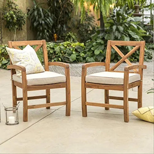 Walker Edison Dining Table Set | Delray Classic Outdoor Acacia Wood Dining Table 5-Piece Set - Brown Walker Edison