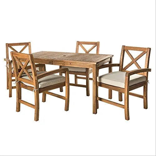 Walker Edison Dining Table Set | Delray Classic Outdoor Acacia Wood Dining Table 5-Piece Set - Brown Walker Edison