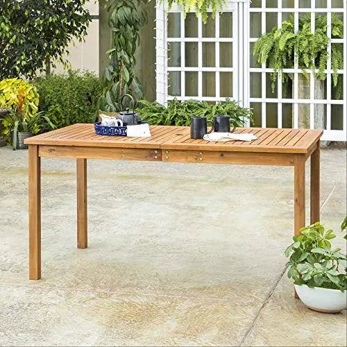 Walker Edison Roanoke Modern 3-Piece Acacia Wood Outdoor Dining Table and Bench Set - Brown Walker Edison