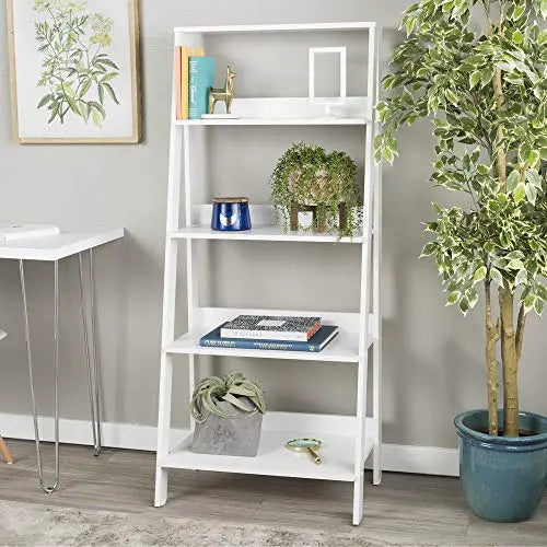 Walker Edison Sophia Ladder Bookcase, 4 Shelves, 55" - White Walker Edison