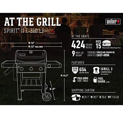 Weber 45010001 Spirit II E-310 3-Burner Liquid Propane Grill - Black Weber