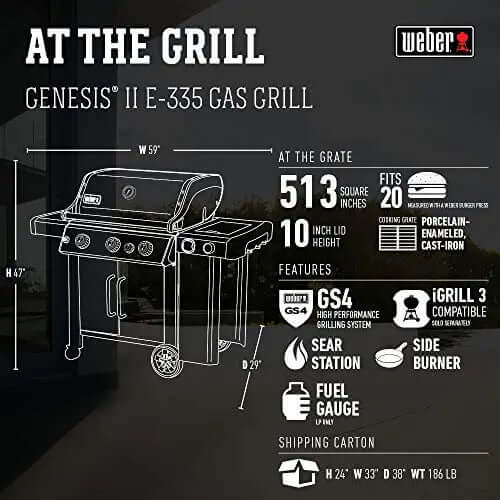 Weber 61016001 Genesis II E-335 3-Burner Liquid Propane Grill - Black Weber