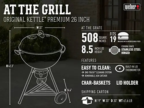 Weber Original Kettle Premium 26 Inch Charcoal Grill - Black Weber
