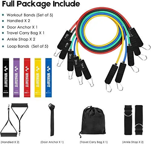 Whatafit 16-Piece Resistance Bands Set | Exercise Bands for Resistance Training - Set of 3 Whatafit