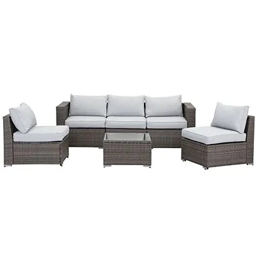 Wisteria Lane 6-Piece Outdoor Wicker Sectional Patio Furniture Set - Grey Cushion Wisteria Lane