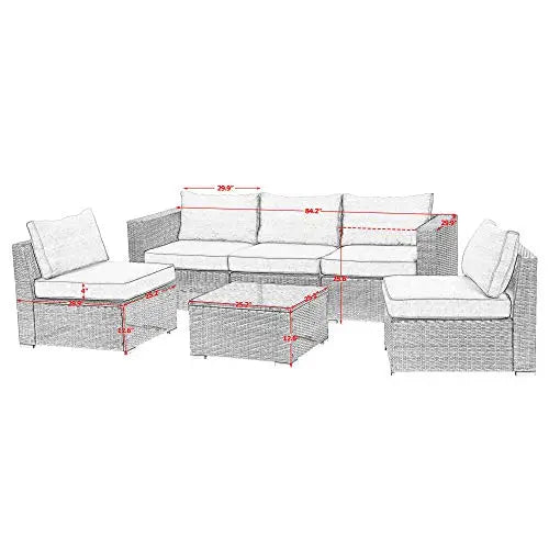 Wisteria Lane 6-Piece Outdoor Wicker Sectional Patio Furniture Set - Grey Cushion Wisteria Lane