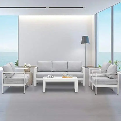 Wisteria Lane Aluminum Outdoor Patio Furniture Set - White Metal with Grey Cushions Wisteria Lane