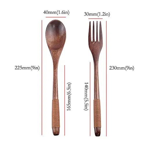 Wooden Spoons and Forks Tableware Dinnerware 8-Piece Flatware Set - Brown Antrader