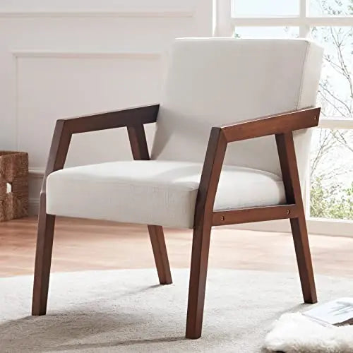 Wooden Upholstered Mid-Century Modern Accent Chair - White HUIMO