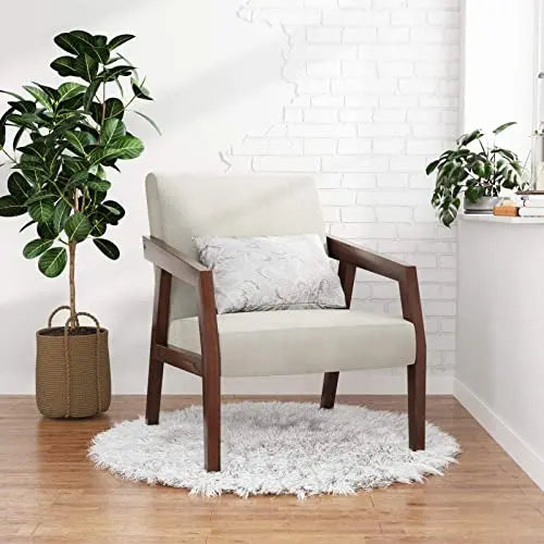 Wooden Upholstered Mid-Century Modern Accent Chair - White HUIMO