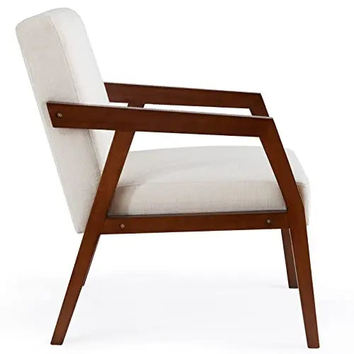 Wooden Upholstered Mid-Century Modern Accent Chair - White HUIMO