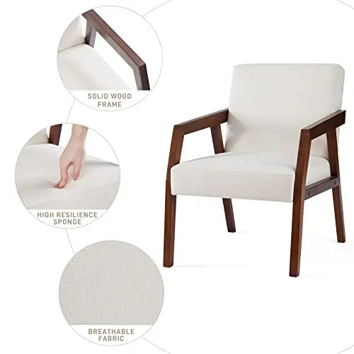 Wooden Upholstered Mid-Century Modern Accent Chair - White HUIMO